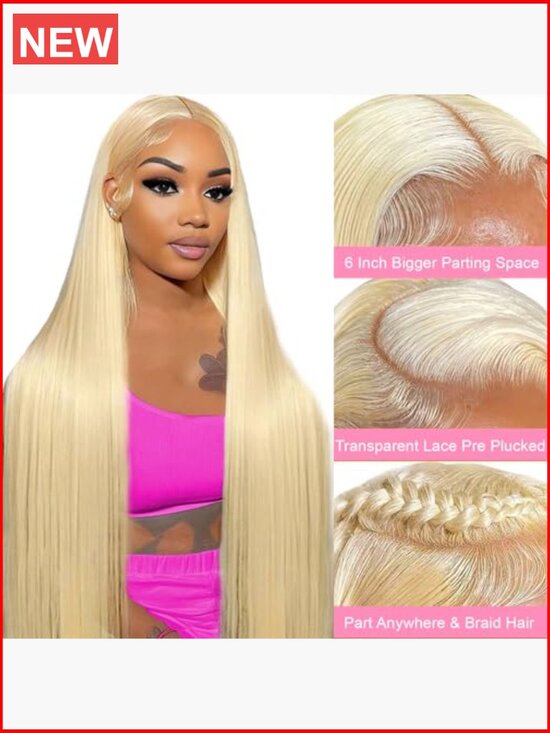 613 Lace Front Wig Human Hair 200 Density Blonde Straight 13X6 HD Transparent